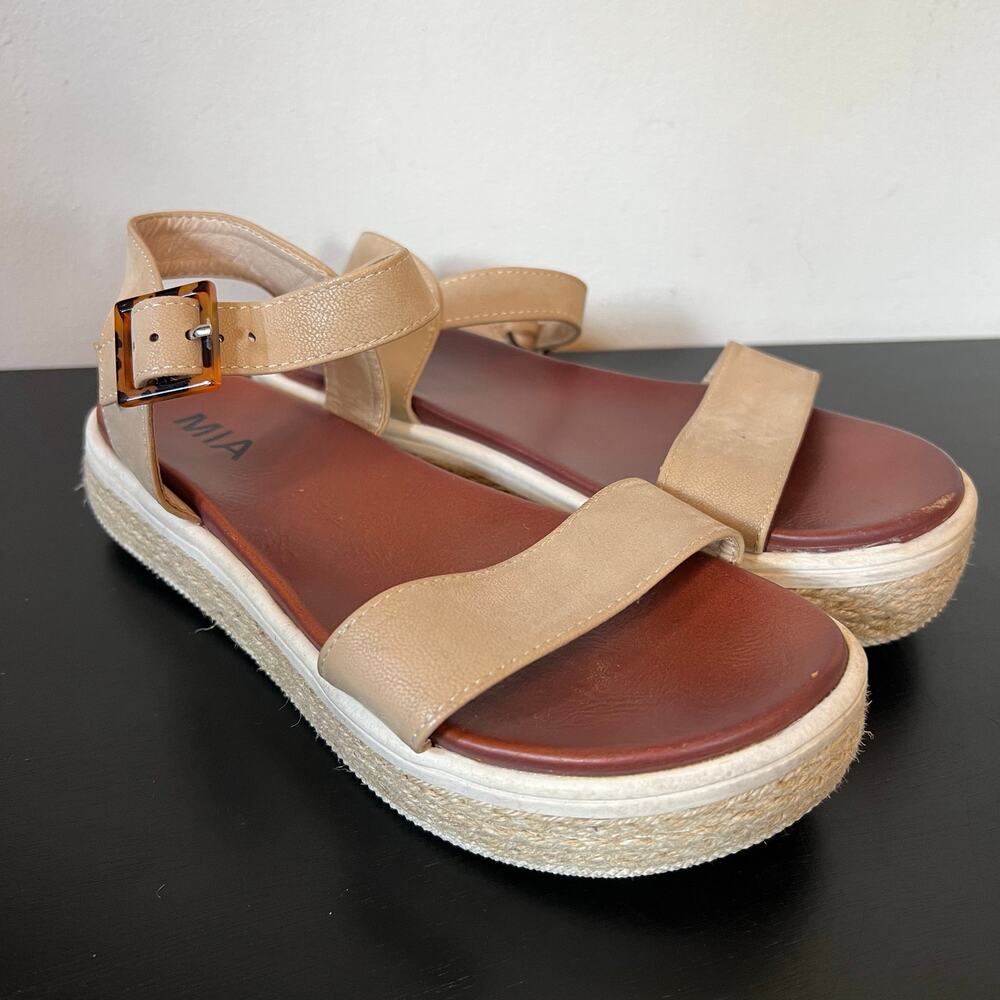 MIA Carlyn Tan Platform Espadrille Ankle Strap Sandals 7.5M